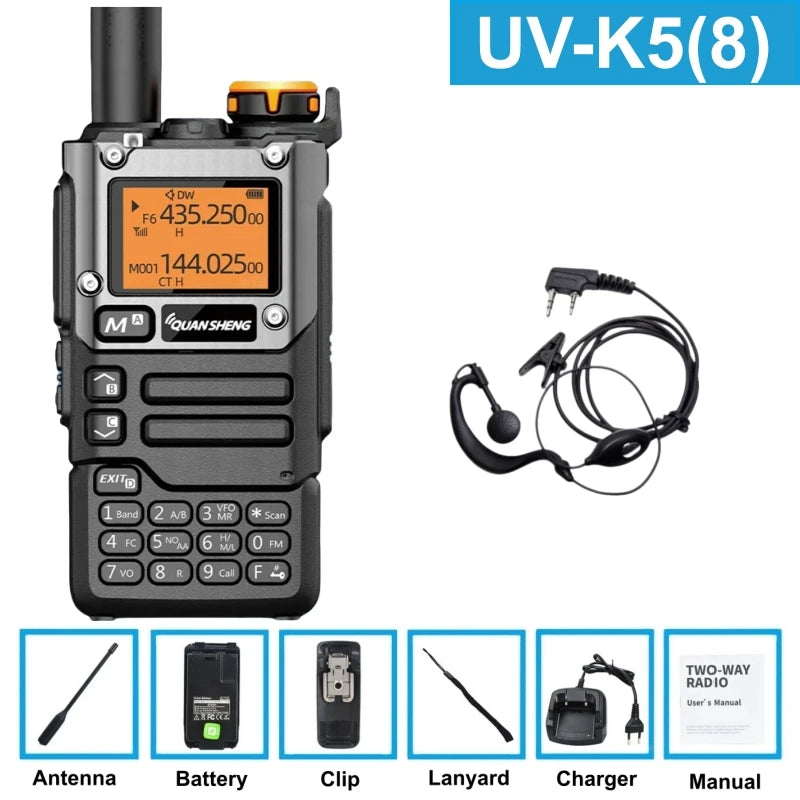 Quansheng UV K5 (8) Walkie Talkie portátil, radio bidireccional AM/FM, estación de comunicación para radioaficionados, equipo inalámbrico de largo alcance