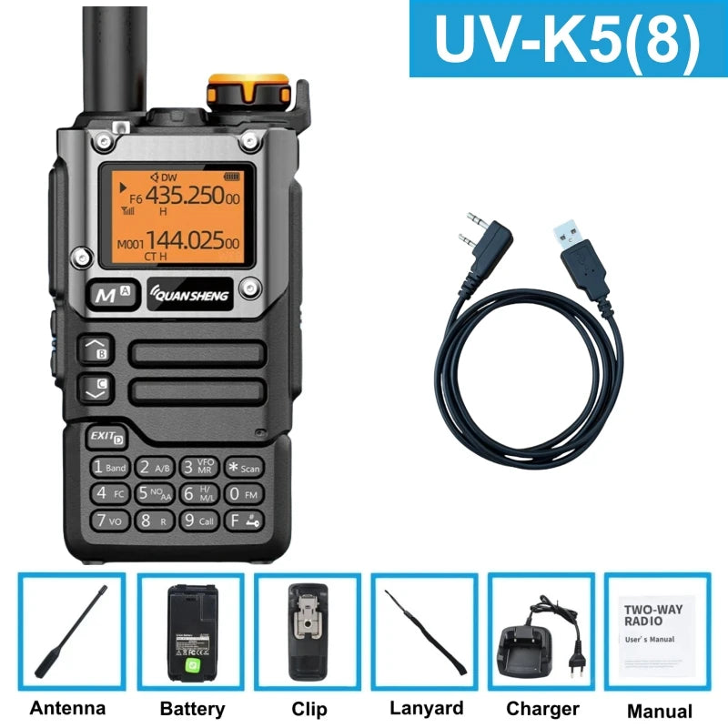 Quansheng UV K5 (8) Walkie Talkie portátil, radio bidireccional AM/FM, estación de comunicación para radioaficionados, equipo inalámbrico de largo alcance