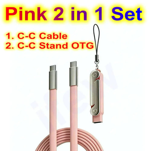 Cable de carga plegable de 2 m con soporte integrado, carga rápida, cable largo para teléfono y tableta, cable de datos ultrarrápido de 240 W, soporte para teléfono.