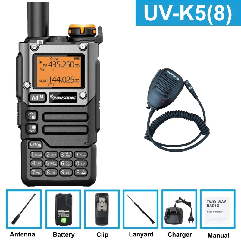 Quansheng UV K5 (8) Walkie Talkie portátil, radio bidireccional AM/FM, estación de comunicación para radioaficionados, equipo inalámbrico de largo alcance
