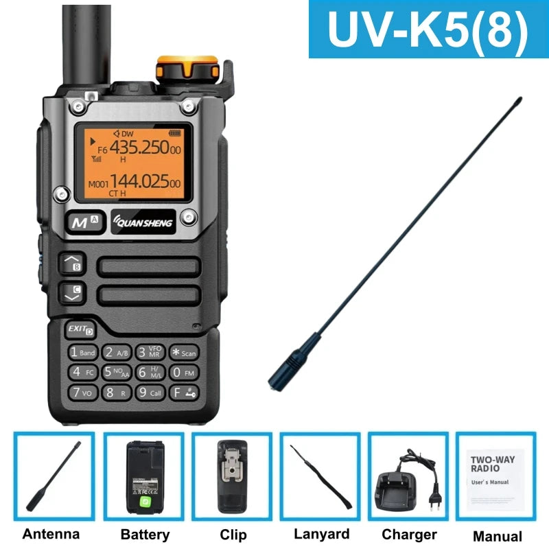 Quansheng UV K5 (8) Walkie Talkie portátil, radio bidireccional AM/FM, estación de comunicación para radioaficionados, equipo inalámbrico de largo alcance