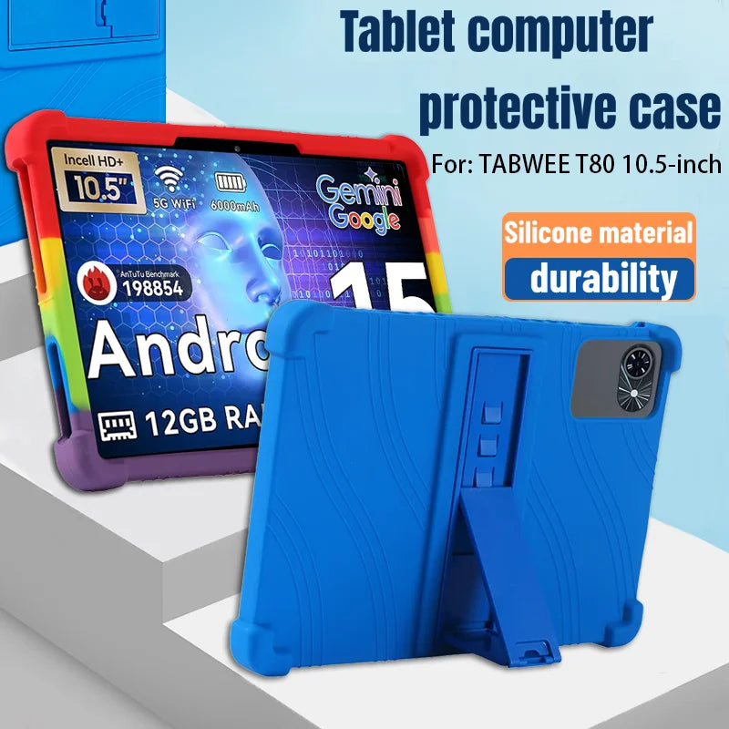 For TABWEE T80 10.5-inch tablet protective case, anti drop thick silicone cover Child friendly soft shell Adjustable Stand
