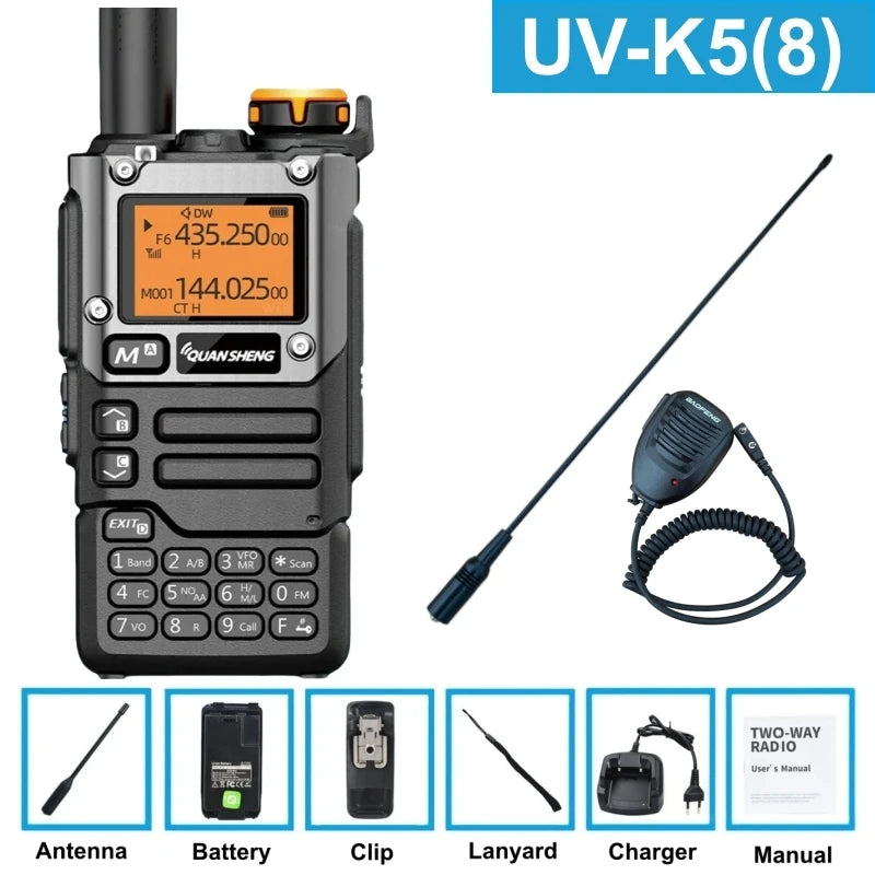 Quansheng UV K5 (8) Walkie Talkie portátil, radio bidireccional AM/FM, estación de comunicación para radioaficionados, equipo inalámbrico de largo alcance