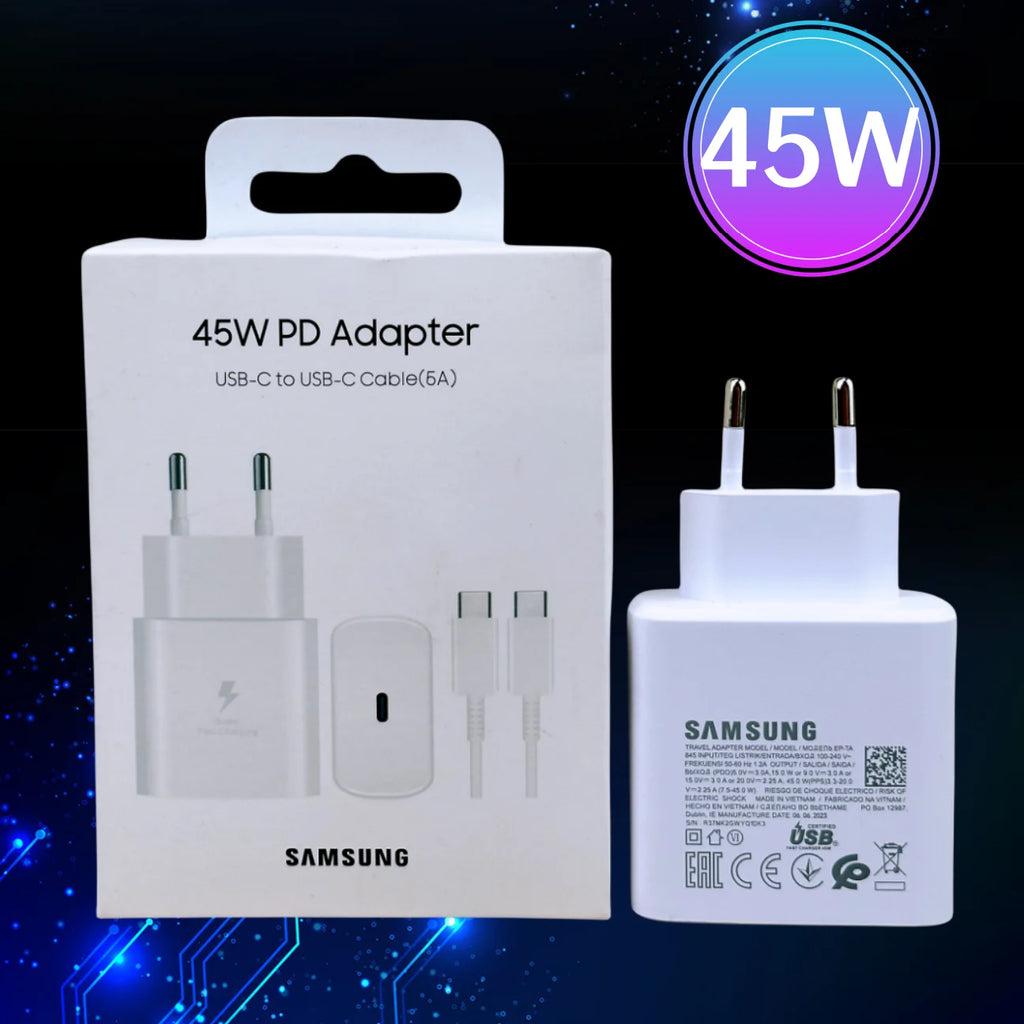 Original 45W Samsung Charger Super Fast Charge Genuine CERTIFIED Adapter For For Galaxy S23 S24 Ultra Z Fold 5 4 3 Flip 5 4 3
