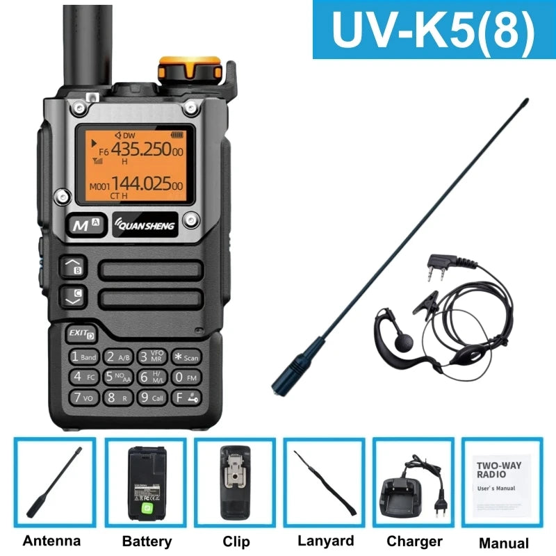 Quansheng UV K5 (8) Walkie Talkie portátil, radio bidireccional AM/FM, estación de comunicación para radioaficionados, equipo inalámbrico de largo alcance