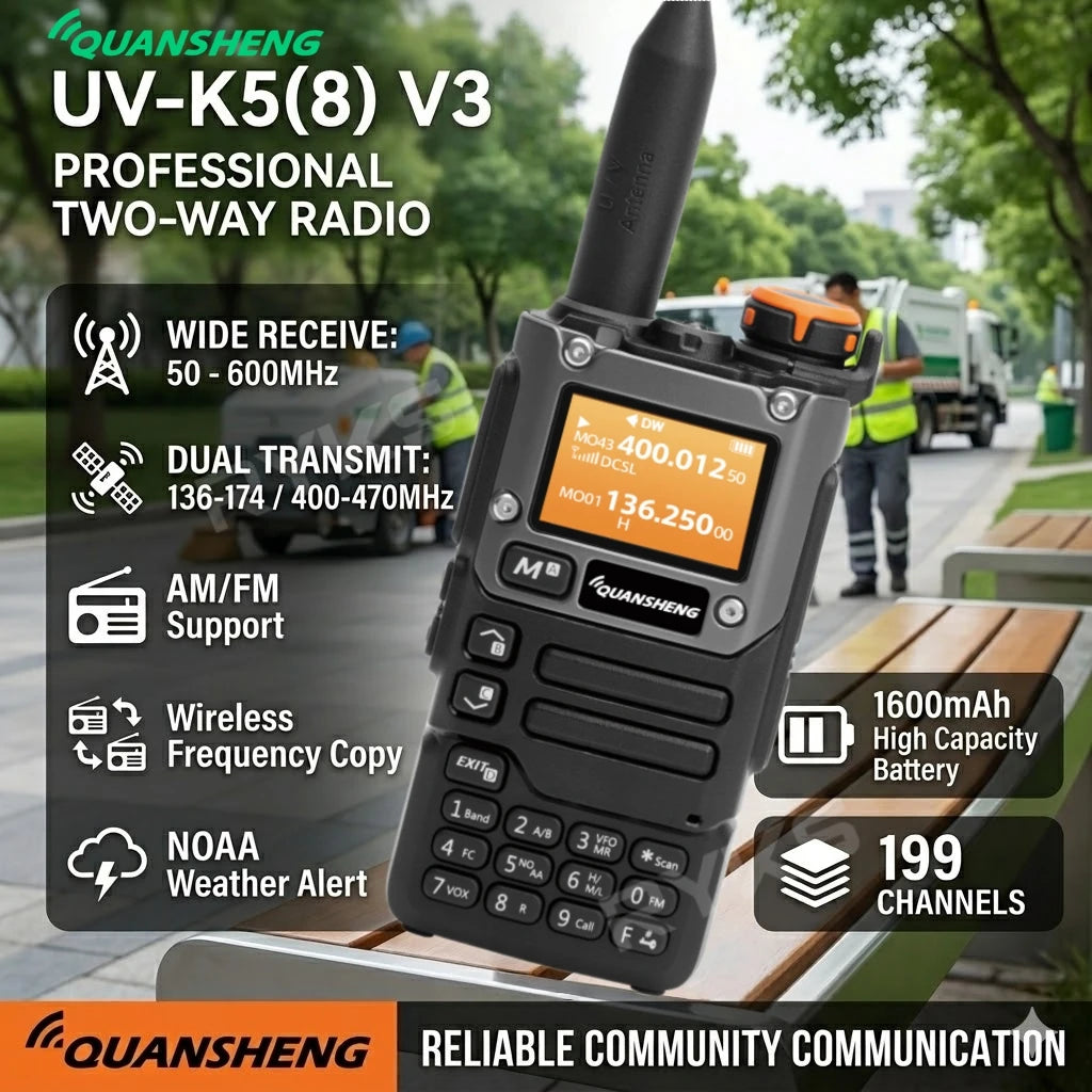 Quansheng UV K5 (8) Walkie Talkie portátil, radio bidireccional AM/FM, estación de comunicación para radioaficionados, equipo inalámbrico de largo alcance