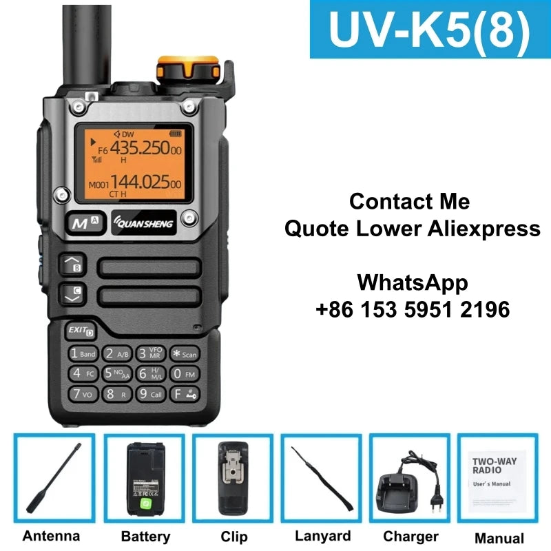 Quansheng UV K5 (8) Walkie Talkie portátil, radio bidireccional AM/FM, estación de comunicación para radioaficionados, equipo inalámbrico de largo alcance