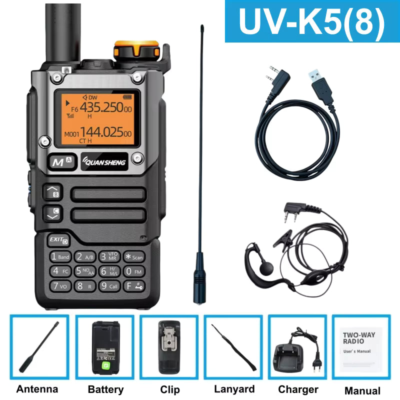 Quansheng UV K5 (8) Walkie Talkie portátil, radio bidireccional AM/FM, estación de comunicación para radioaficionados, equipo inalámbrico de largo alcance