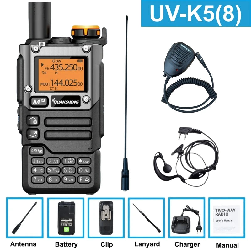Quansheng UV K5 (8) Walkie Talkie portátil, radio bidireccional AM/FM, estación de comunicación para radioaficionados, equipo inalámbrico de largo alcance