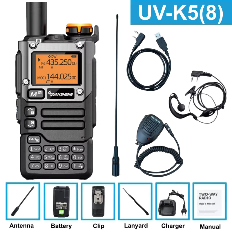Quansheng UV K5 (8) Walkie Talkie portátil, radio bidireccional AM/FM, estación de comunicación para radioaficionados, equipo inalámbrico de largo alcance